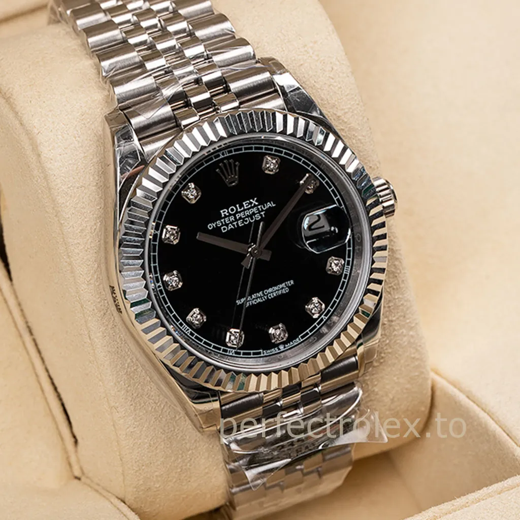 Rolex-Datejust-M126334-0012-Black-Diamond-Dial-41mm-Jubilee-Bracelet-Super-Clone-Watch-Dial-Detail-1