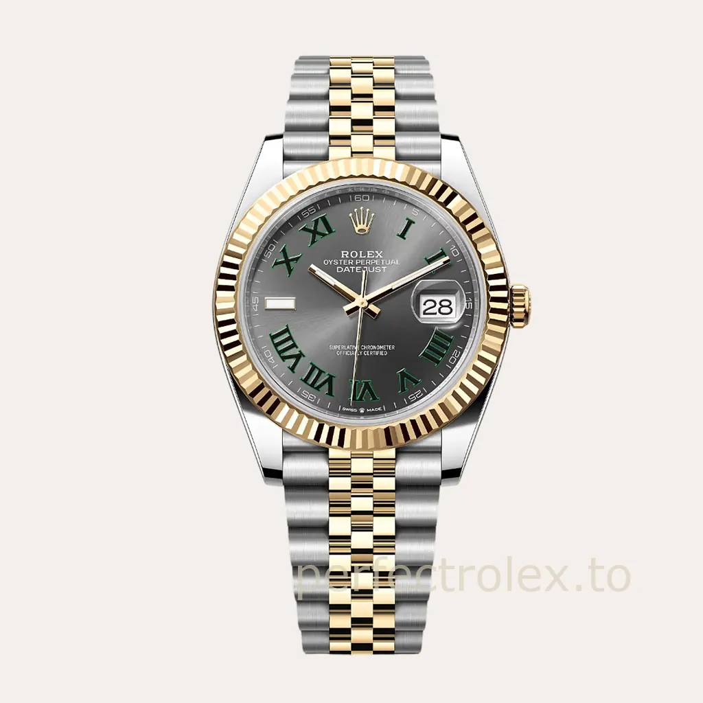 Rolex-Datejust-M126333-Slate-Grey-Wimbledon-Dial-41mm-Gold-Jubilee-Bracelet-Replica-Watch-Hero-Image