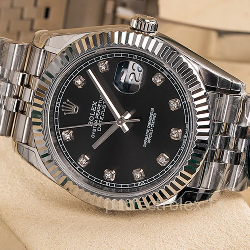 Rolex-Datejust-M126334-0012-Black-Diamond-Dial-41mm-Jubilee-Bracelet-Super-Clone-Watch-Dial-Detail-2