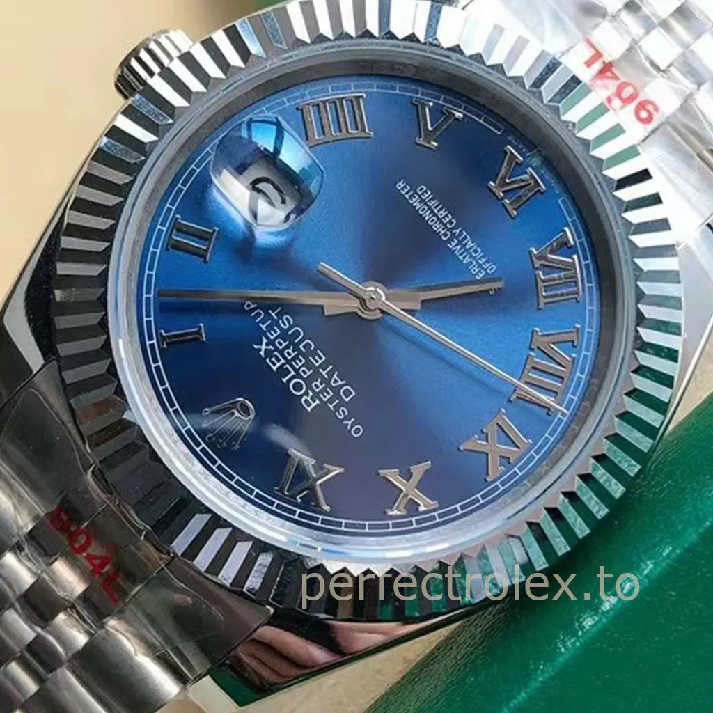 Rolex-M126334-Datejust-41mm-Roman-Numerals-Fluted-Bezel-Jubilee-Bracelet-Replica-Watch-Dial-Detail-1