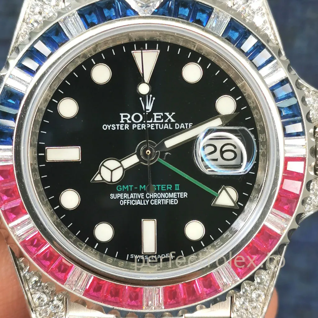 Rolex-GMT-Master-II-116759SARU-Ruby-Sapphire-Diamond-Bezel-Luxury-40mm-Replica-Watch-Dial-Detail-1