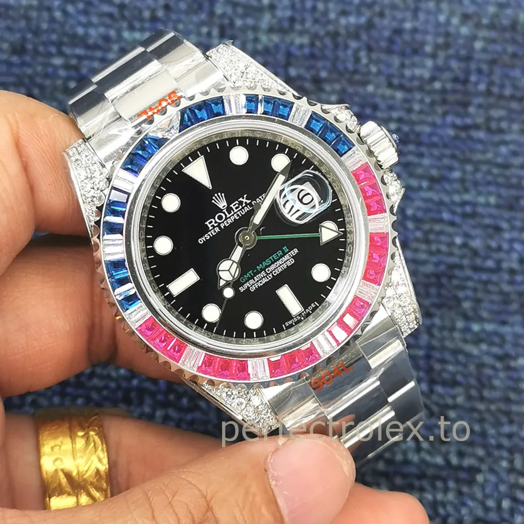 Rolex-GMT-Master-II-116759SARU-Ruby-Sapphire-Diamond-Bezel-Luxury-40mm-Replica-Watch-Front-View-2