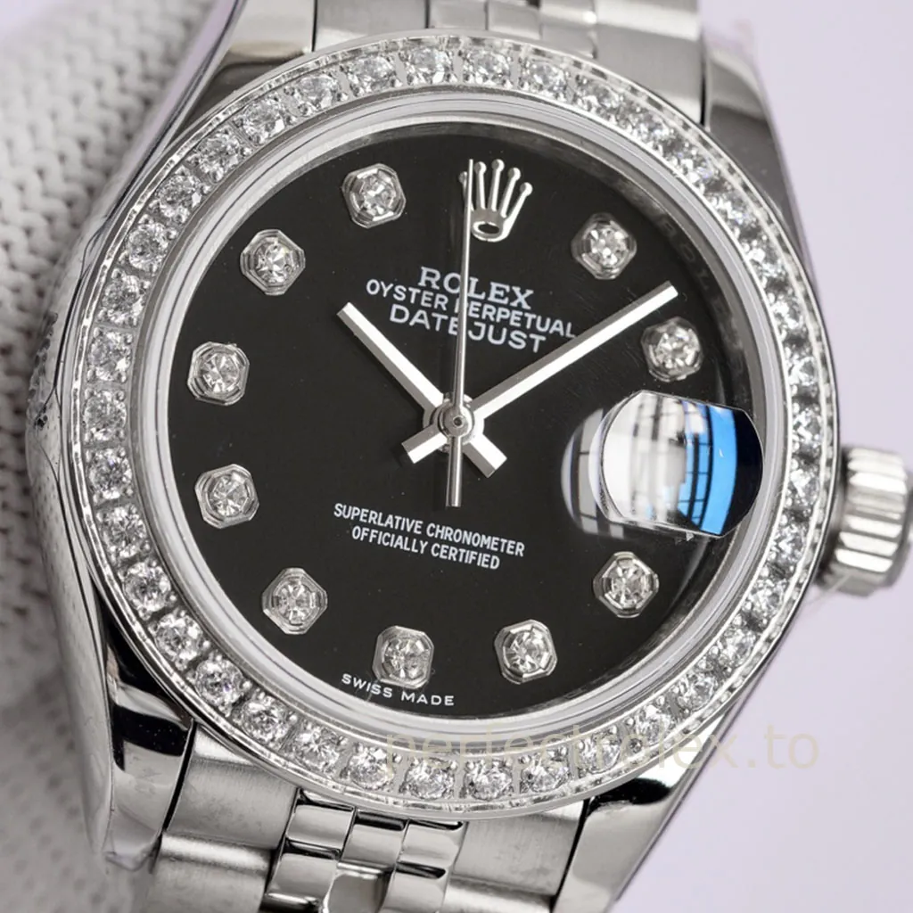 Rolex-Datejust-178384-0052-31mm-Black-Dial-Diamond-Bezel-Automatic-Super-Clone-Watch-Dial-Detail-1