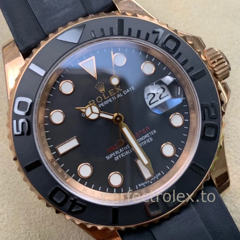 Rolex-Yacht-Master-116655-40mm-Rose-Gold-Tone-Black-Dial-Luxury-Sports-Super-Clone-Watch-Dial-Detail-1