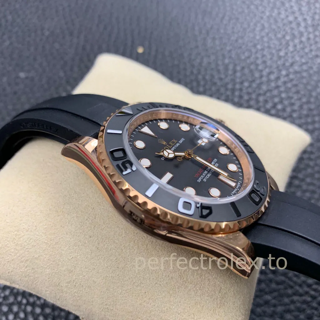 Rolex-Yacht-Master-116655-40mm-Rose-Gold-Tone-Black-Dial-Luxury-Sports-Super-Clone-Watch-Left-Side-View