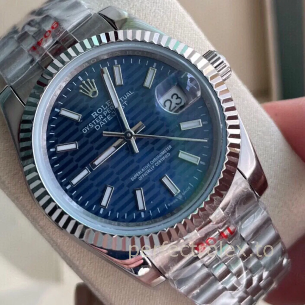 Rolex-Datejust-126234-Blue-Textured-Dial-36mm-Jubilee-Bracelet-Replica-Watch-Dial-Detail-1