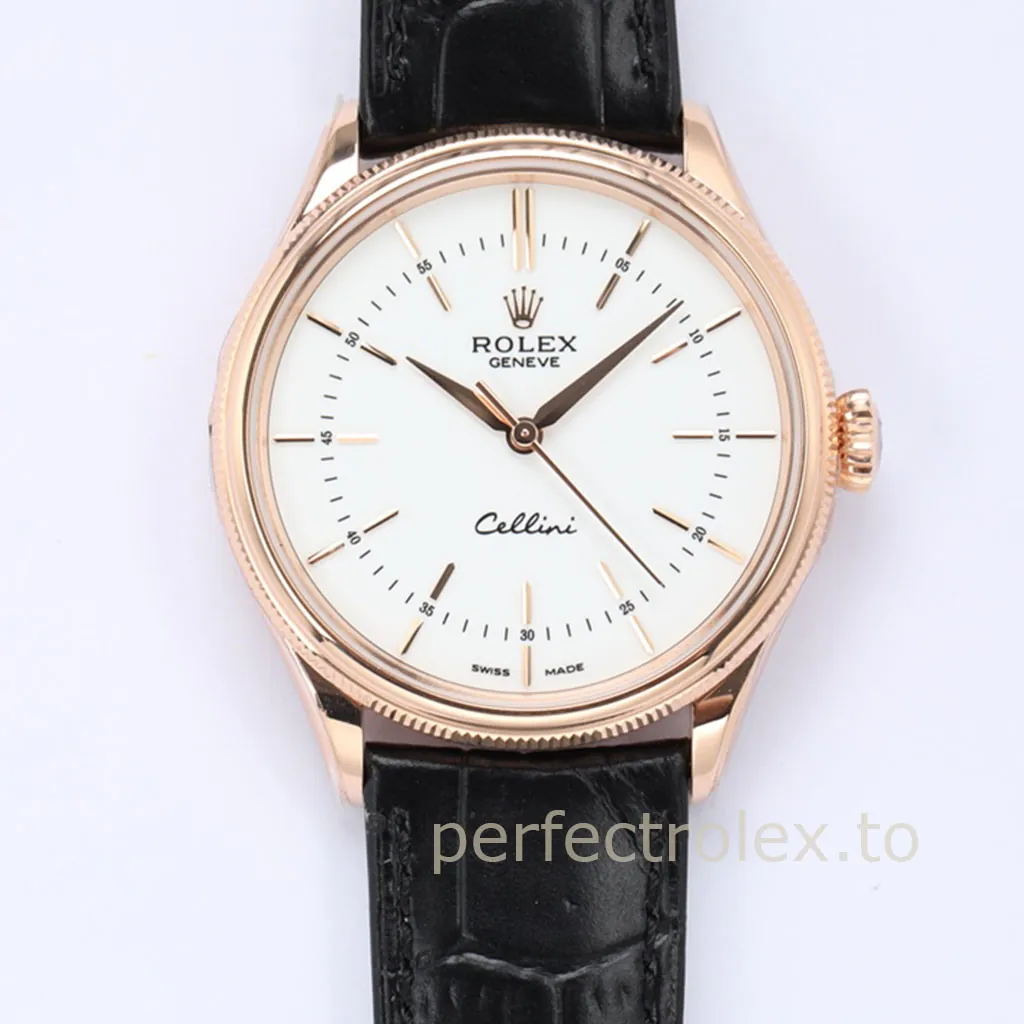 Rolex-Cellini-50505-0021-39mm-Rose-Gold-Tone-White-Dial-Dress-Super-Clone-Watch-Front-View-1