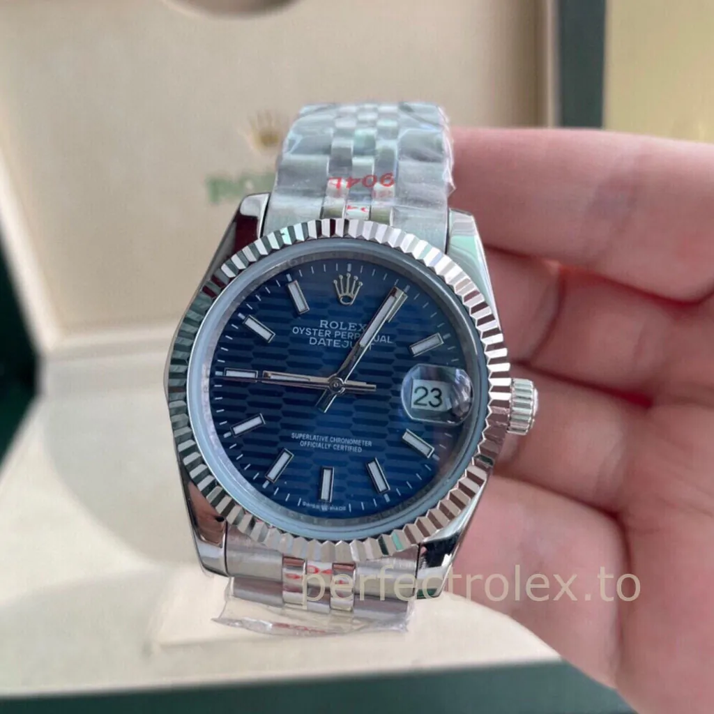 Rolex-Datejust-126234-Blue-Textured-Dial-36mm-Jubilee-Bracelet-Replica-Watch-Front-View-1