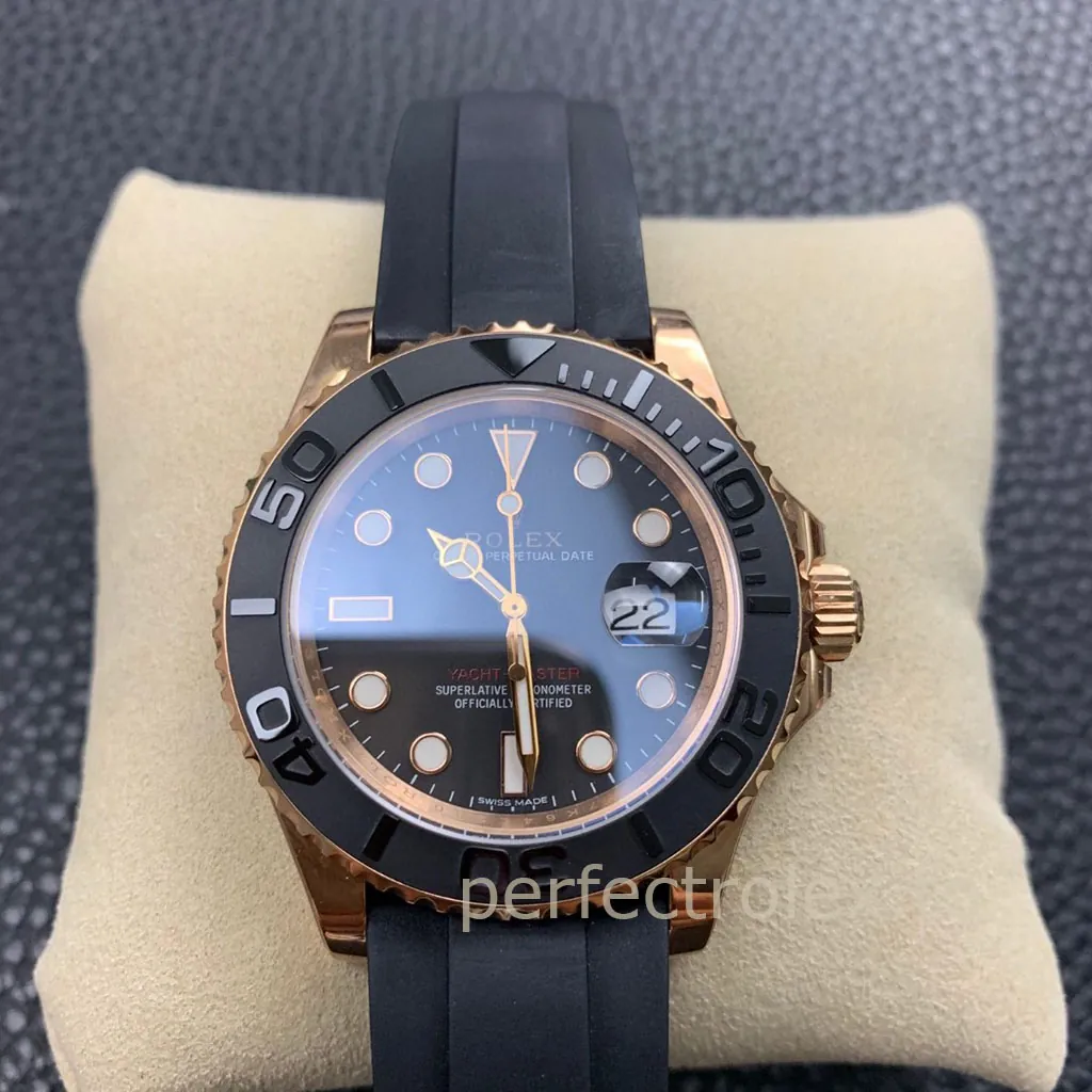 Rolex-Yacht-Master-116655-40mm-Rose-Gold-Tone-Black-Dial-Luxury-Sports-Super-Clone-Watch-Front-View-1