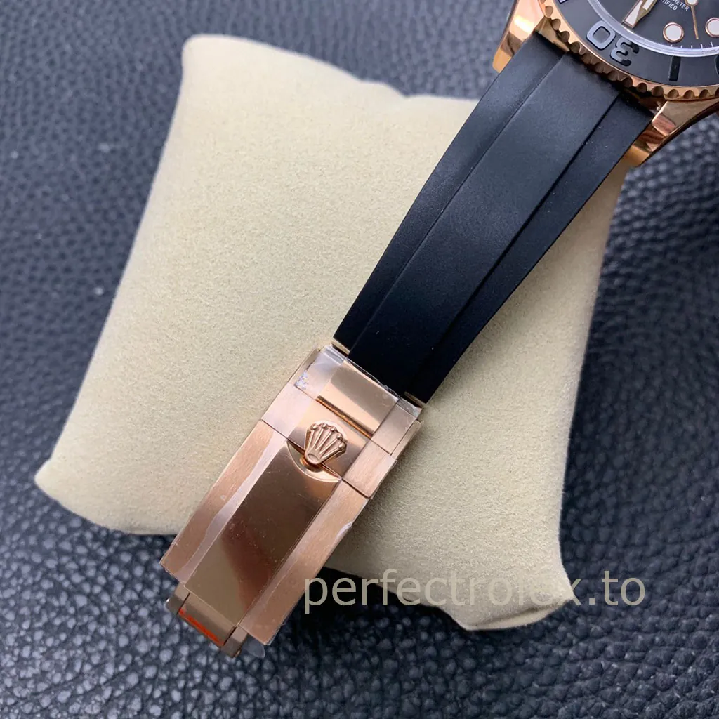 Rolex-Yacht-Master-116655-40mm-Rose-Gold-Tone-Black-Dial-Luxury-Sports-Super-Clone-Watch-Buckle-View-2