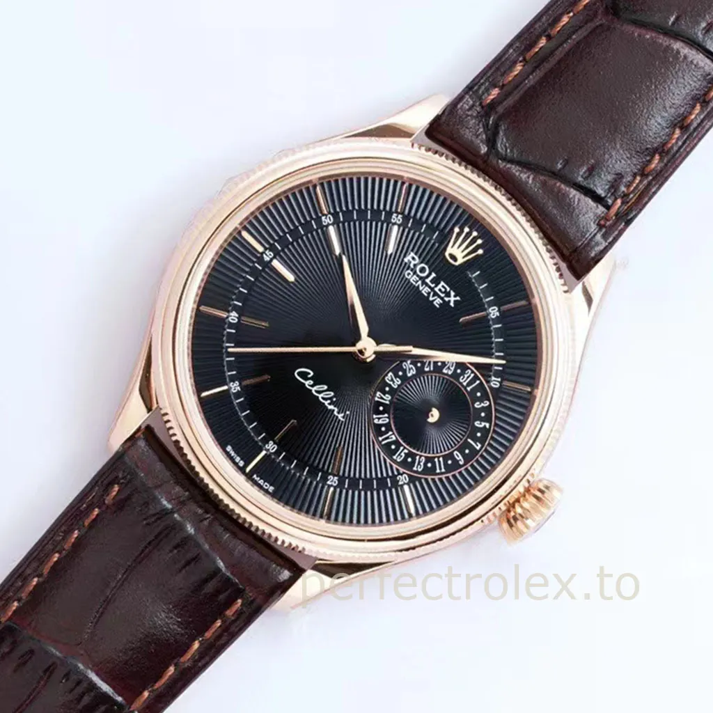 Rolex-Cellini-M50515-0011-39mm-Black-Guilloché-Dial-Pointer-Date-Dress-Super-Clone-Watch-Front-View-1