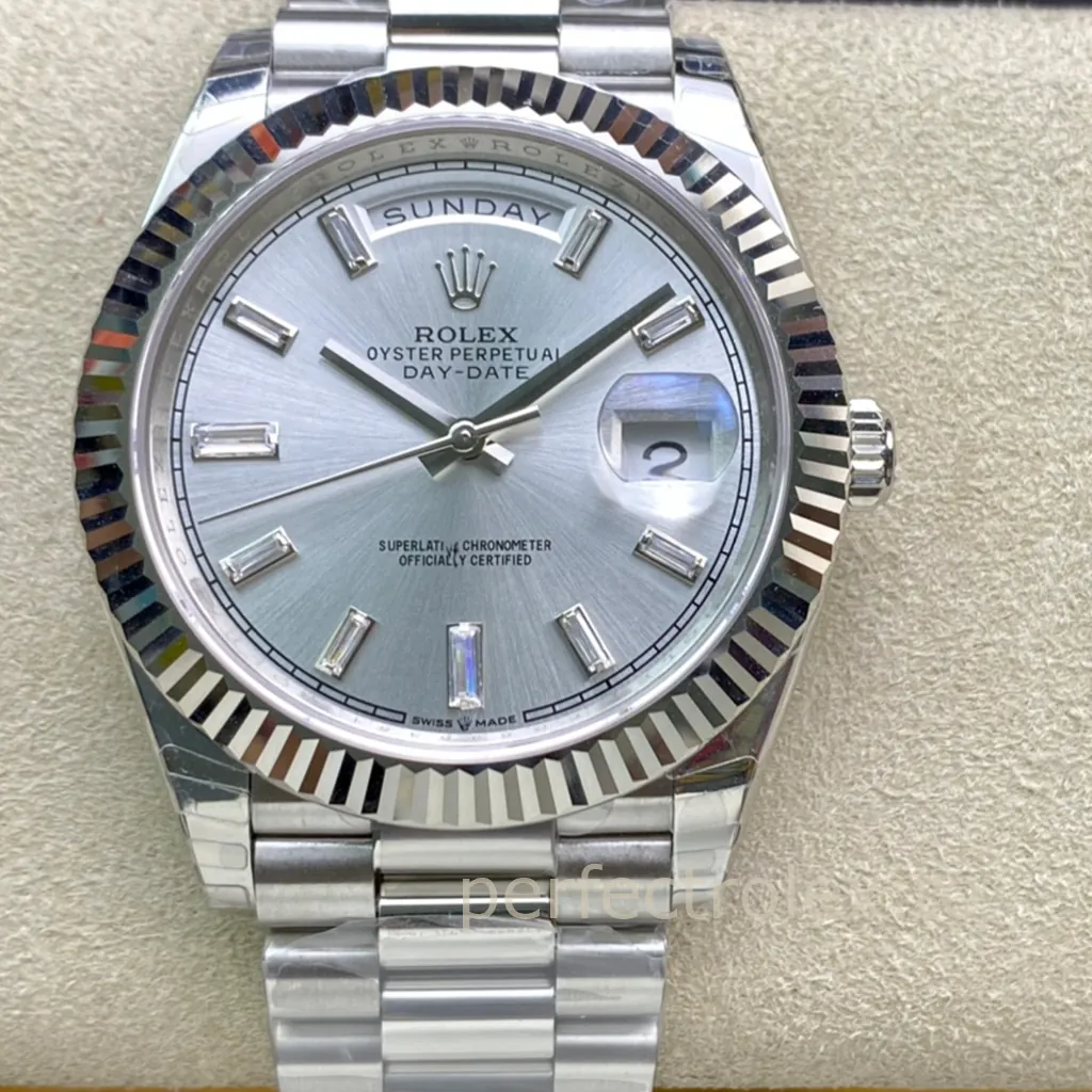 Rolex-Day-Date-228239-0003-40mm-Silver-Diamond-Dial-President-Bracelet-Super-Clone-Watch-Front-View-1