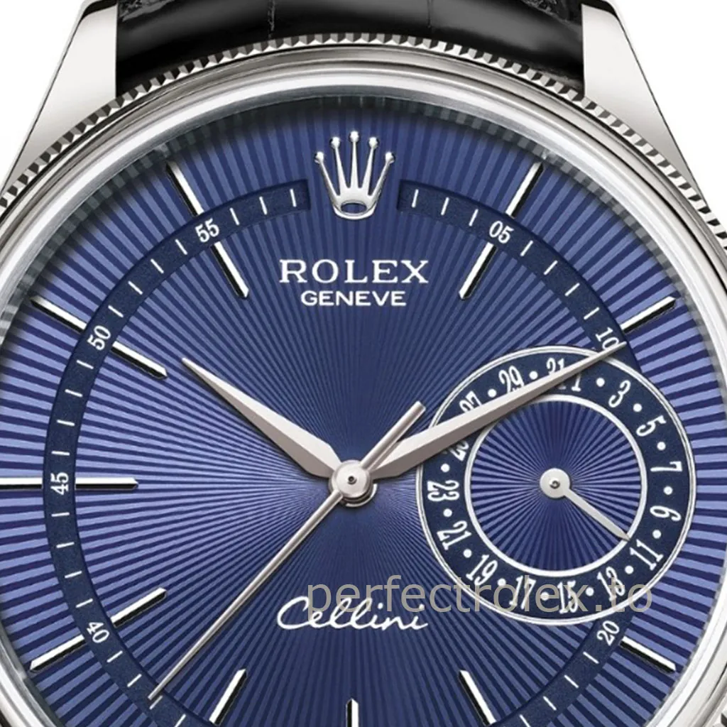 Rolex-Cellini-50519-0013-39mm-Blue-Dial-Pointer-Date-Luxury-Dress-AAAAA-Replica-Watch-Dial-Detail-2