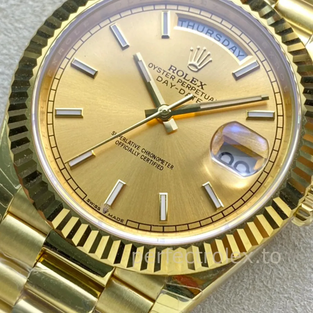 Rolex-Day-Date-M228238-0003-Gold-Dial-President-Bracelet-40mm-Luxury-Super-Clone-Watch-Dial-Detail-1
