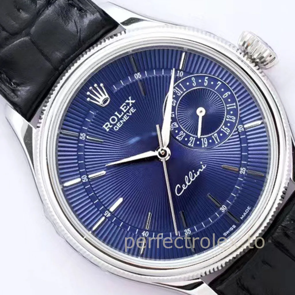 Rolex-Cellini-50519-0013-39mm-Blue-Dial-Pointer-Date-Luxury-Dress-AAAAA-Replica-Watch-Dial-Detail-1