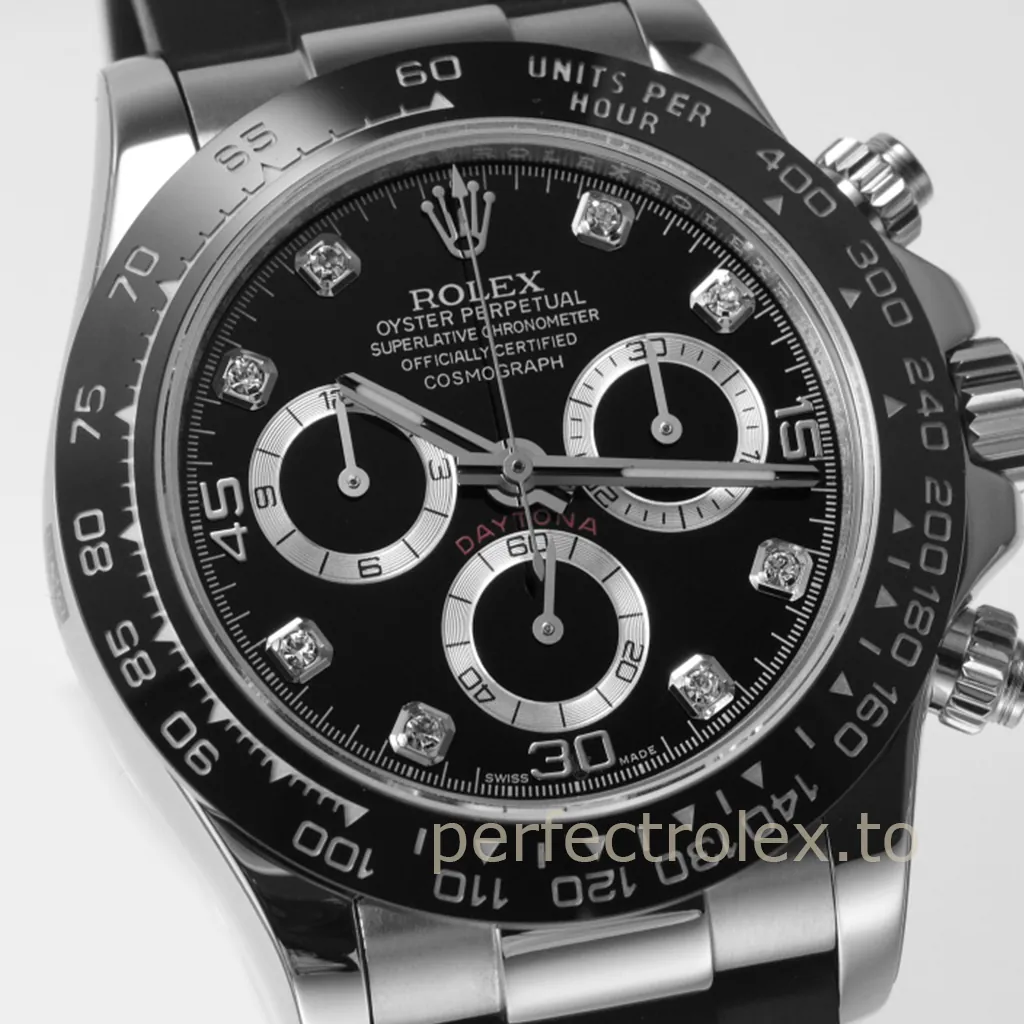 Rolex-Daytona-M116519LN-0025-Black-Diamond-Dial-40mm-Ceramic-Bezel-Chronograph-Replica-Watch-Dial-Detail-3