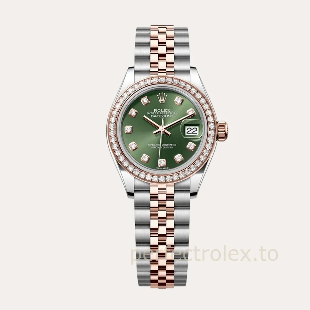 Rolex-Datejust-279381RBR-Green-Dial-Women’s-Super-Clone-Watch-28mm-Diamond-Bezel-Two-Tone-Jubilee-Hero-Image