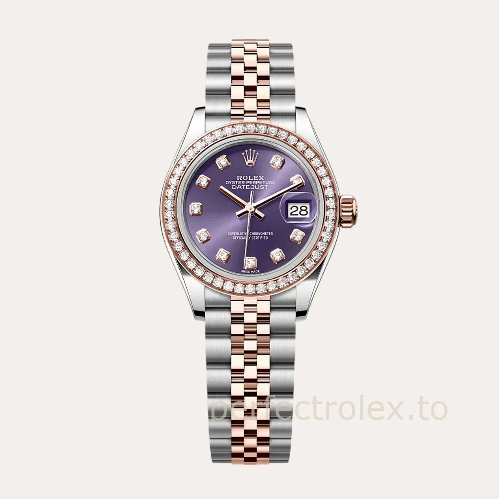 Rolex-Datejust-Purple-Sunburst-Dial-Women’s-Replica-Watch-279381RBR-28mm-Diamond-Bezel-Hero-Image
