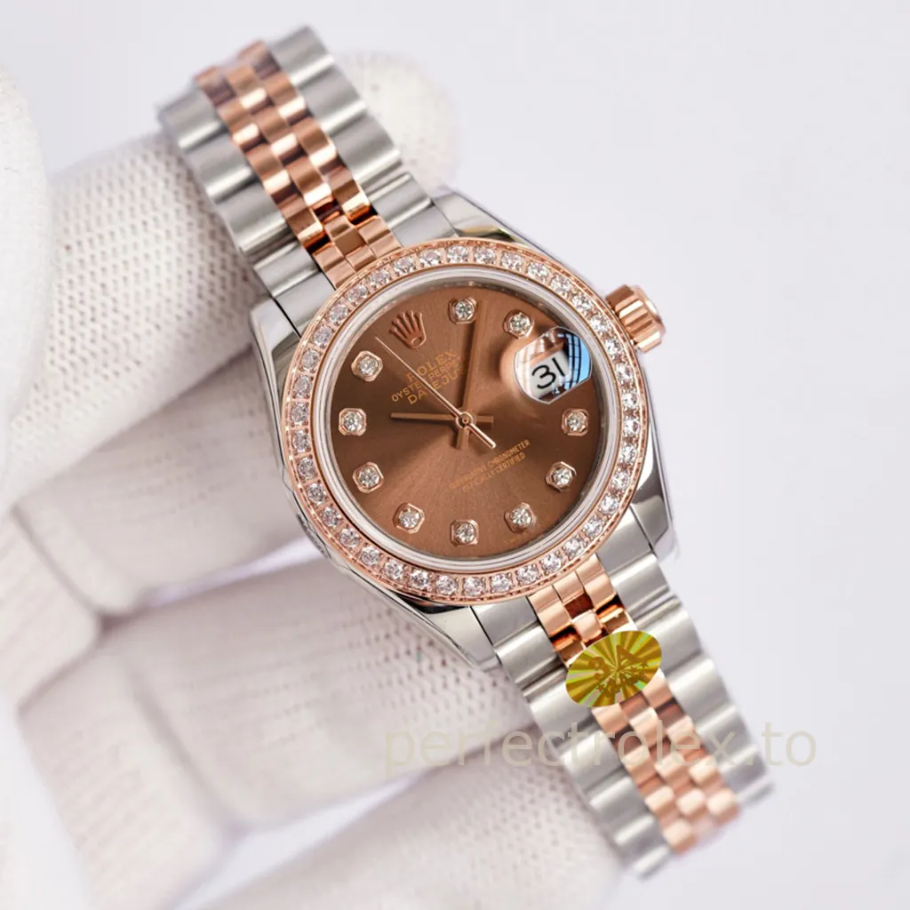 Rolex-Datejust-Chocolate-Brown-Dial-279381RBR-Women’s-Replica-Watch-28mm-Diamond-Bezel-Front-View-1