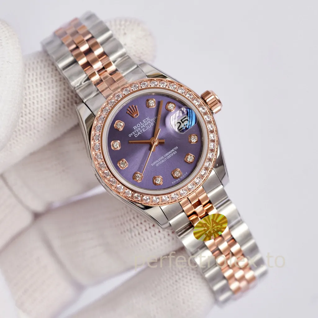 Rolex-Datejust-Purple-Sunburst-Dial-Women’s-Replica-Watch-279381RBR-28mm-Diamond-Bezel-Front-View-1
