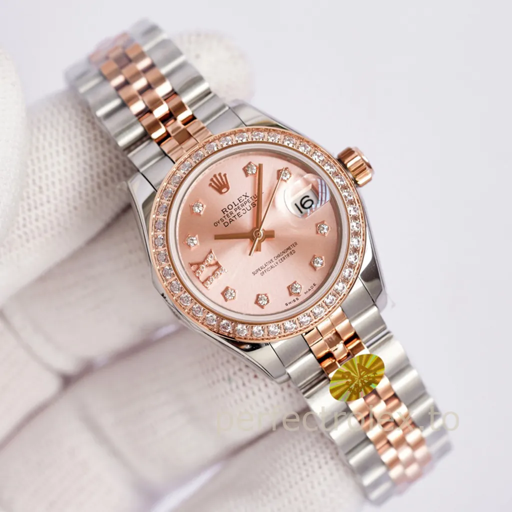 Rolex-Datejust-279381RBR-0027-Diamond-Style-Bezel-Ladies-Replica-Watch-28mm-Rose-Gold-Dial-Front-View-1