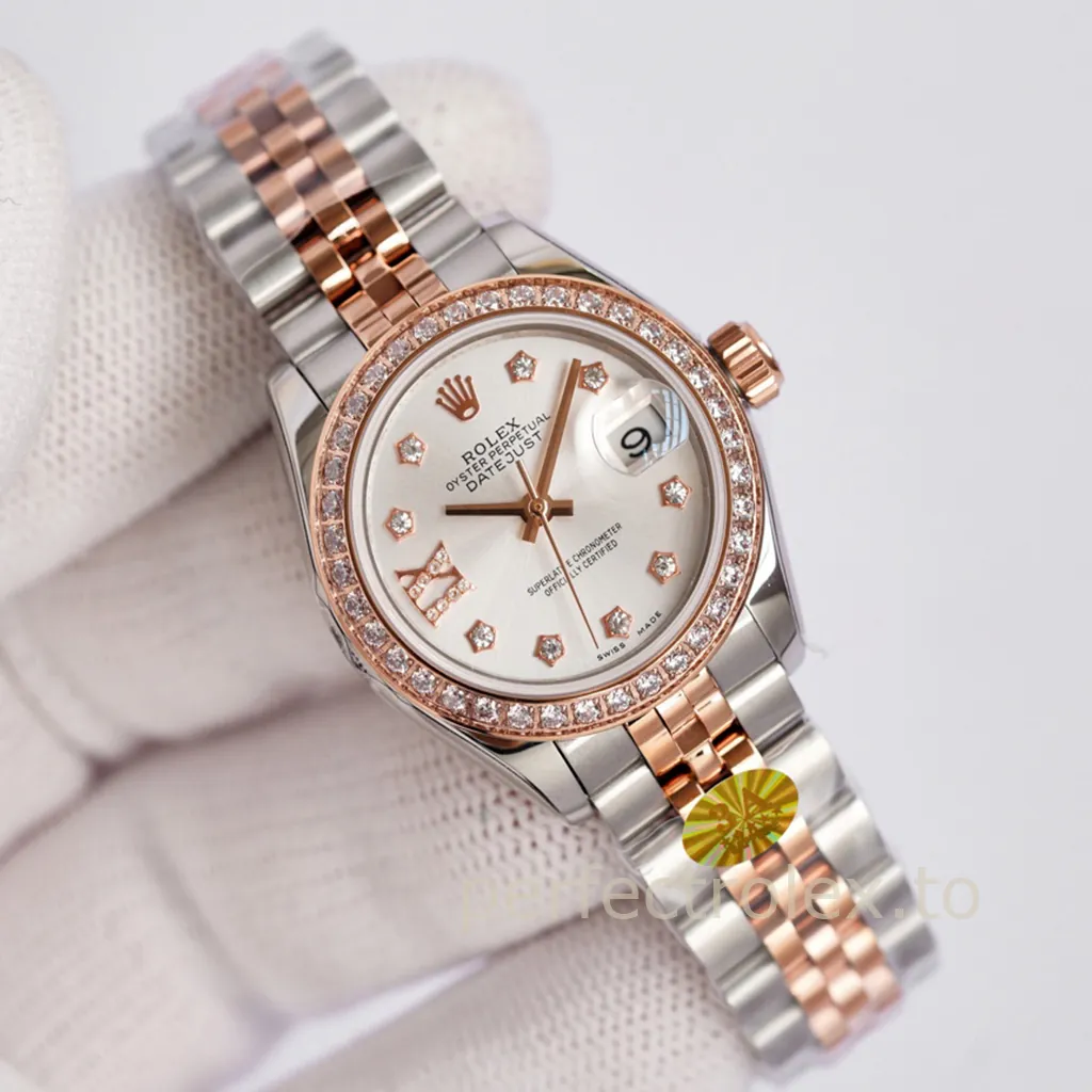 Rolex-Datejust-279381RBR-Super-Clone-Ladies-Watch-28mm-Sundust-Dial-Crystal-Bezel-Front-View-1