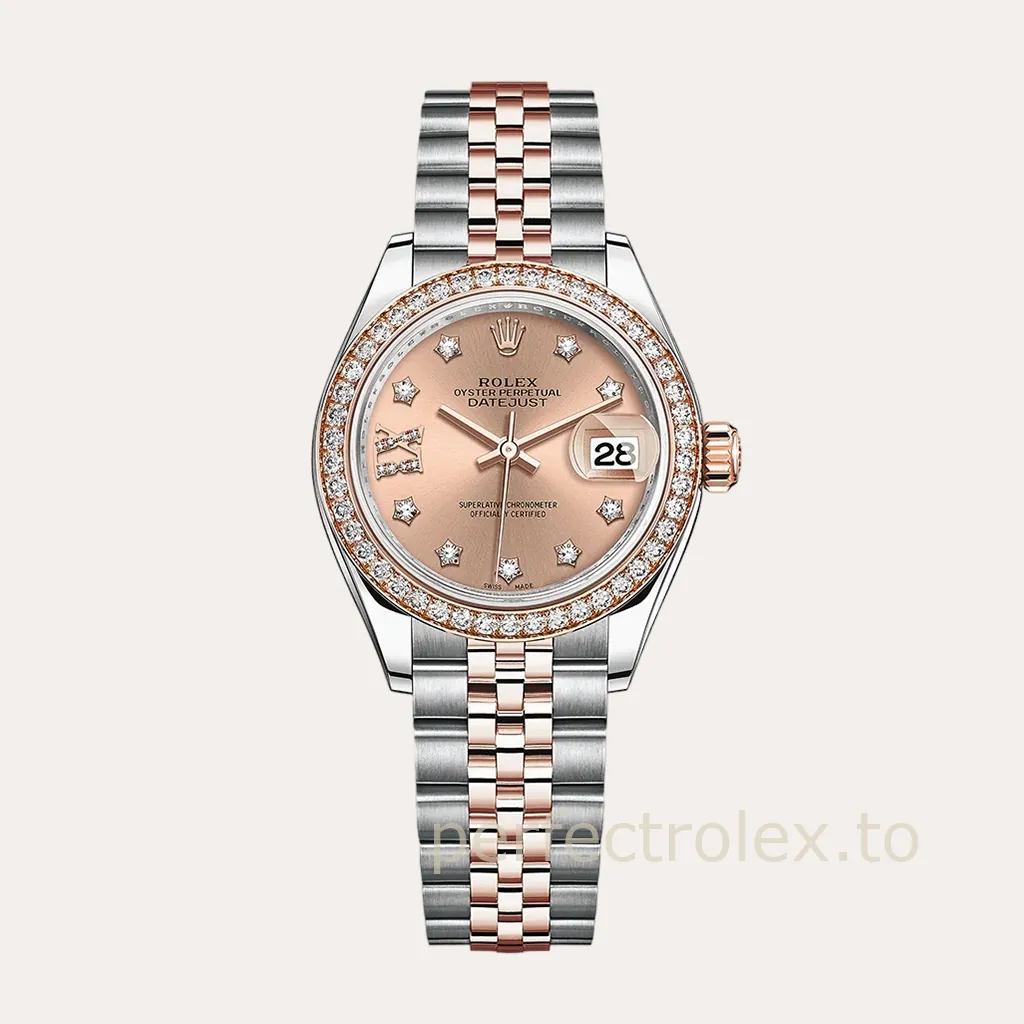 Rolex-Datejust-279381RBR-0027-Diamond-Style-Bezel-Ladies-Replica-Watch-28mm-Rose-Gold-Dial-Hero-Image