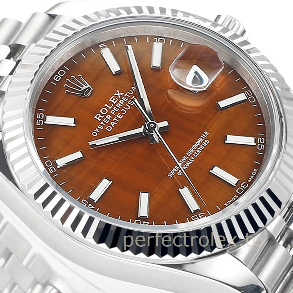 Rolex-Datejust-126334-Super-Clone-Watch-41mm-Orange-Brown-Textured-Dial-Dial-Detail-1