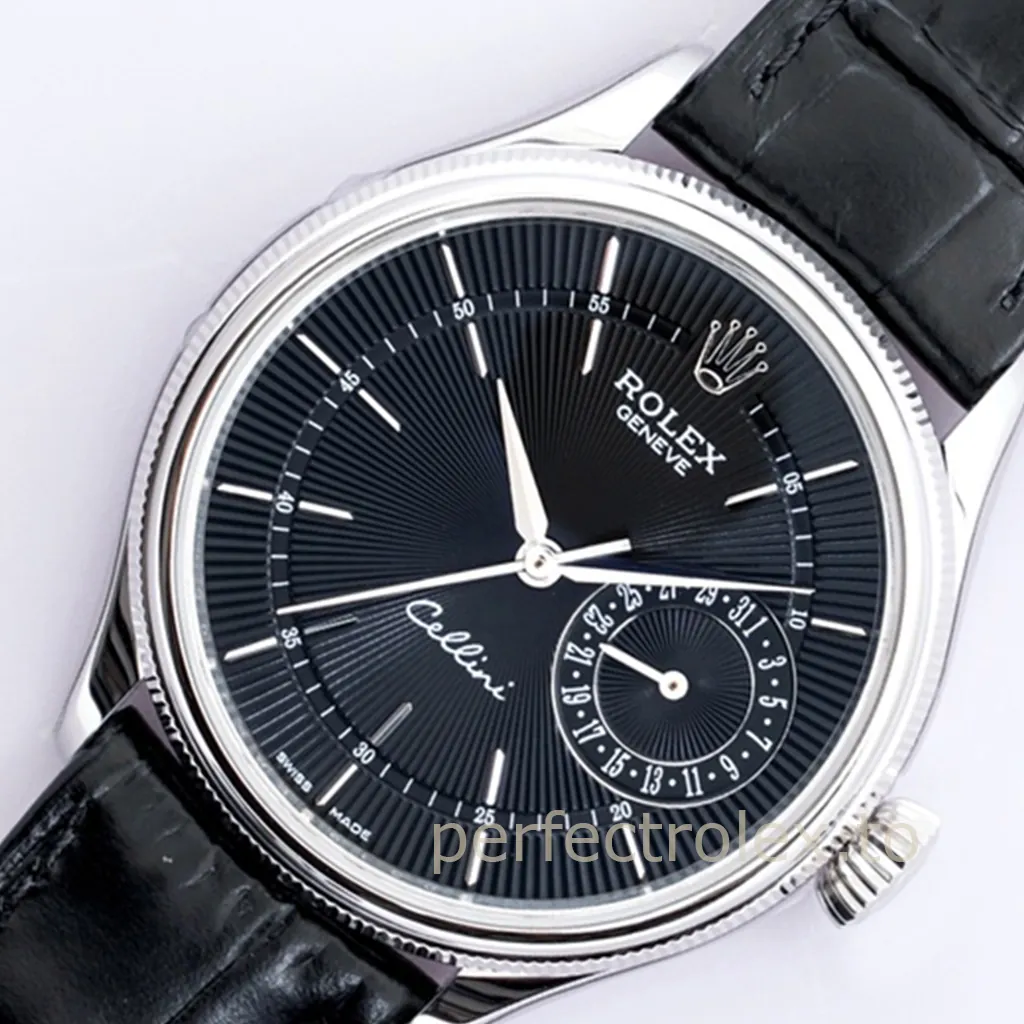 Rolex-Cellini-M50519-0007-Super-Clone-Watch-39mm-Black-Guilloché-Dial-Leather-Strap-Automatic-Dress-Dial-Detail-1