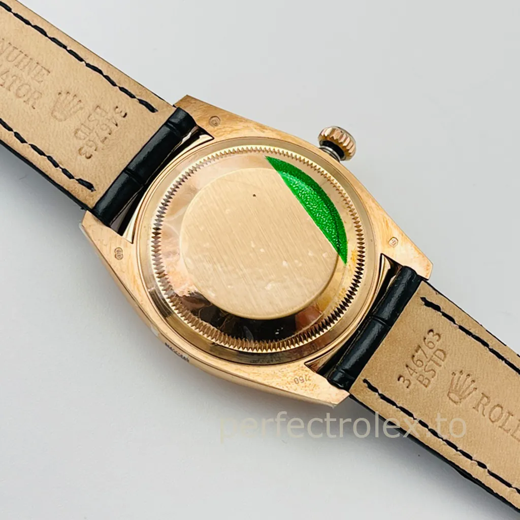 Rolex-Day-Date-118135-Super-Clone-Watch-36mm-Grey-Sunburst-Dial-Leather-Strap-Automatic-Back-View