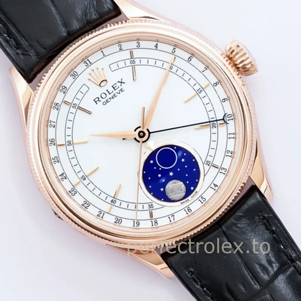 Rolex-Cellini-50535-0002-Super-Clone-Moonphase-Watch-39mm-White-Dial-Leather-Strap-Automatic-Dial-Detail-1