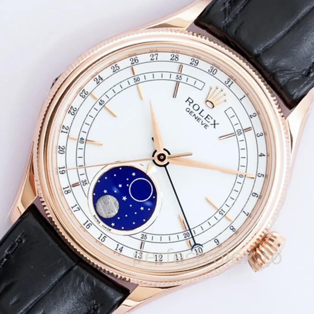 Rolex-Cellini-50535-0002-Super-Clone-Moonphase-Watch-39mm-White-Dial-Leather-Strap-Automatic-Dial-Detail-2