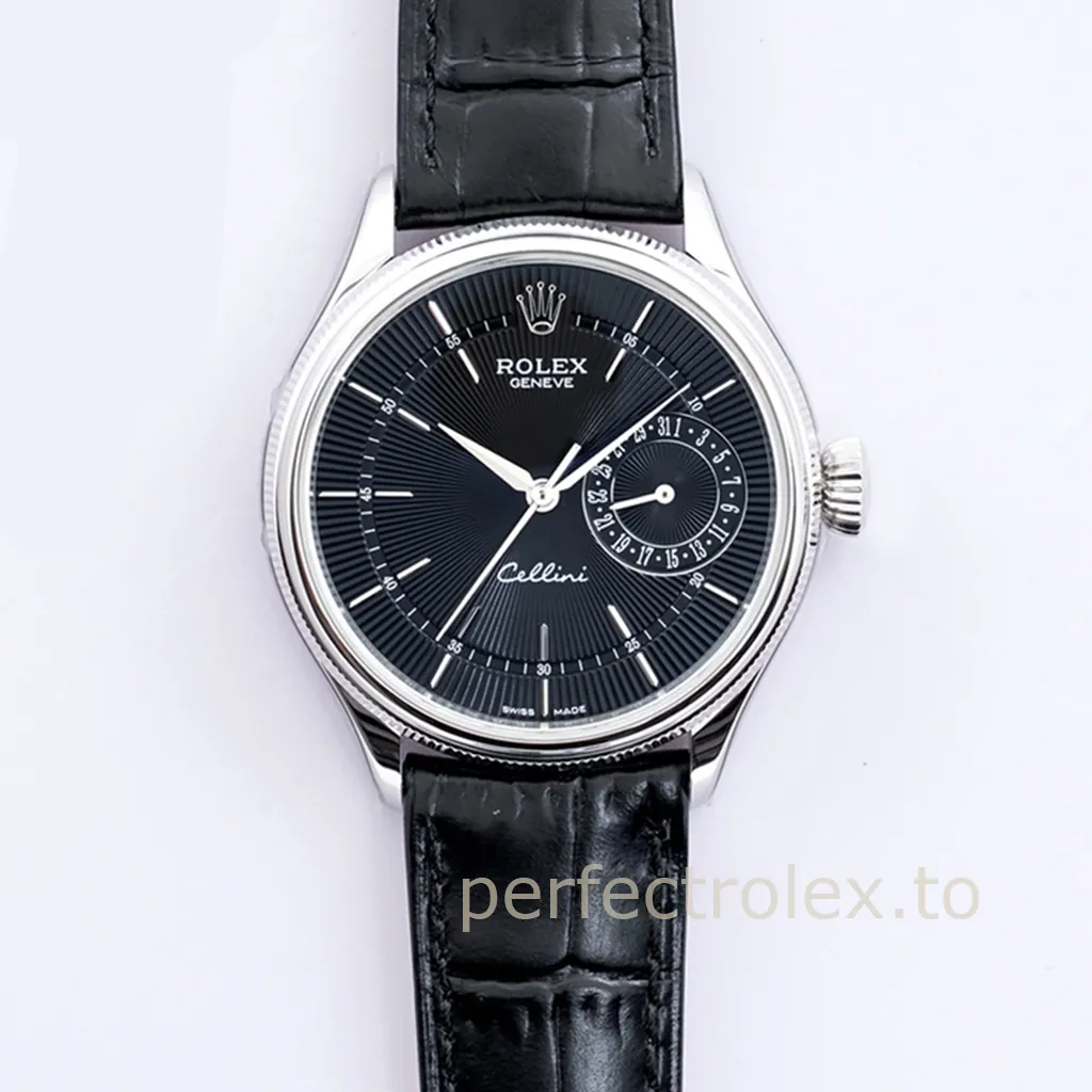 Rolex-Cellini-M50519-0007-Super-Clone-Watch-39mm-Black-Guilloché-Dial-Leather-Strap-Automatic-Dress-Front-View-1