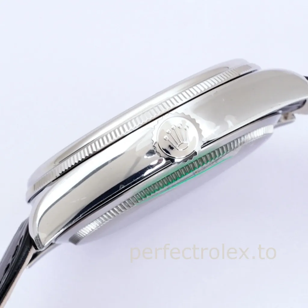 Rolex-Cellini-M50519-0007-Super-Clone-Watch-39mm-Black-Guilloché-Dial-Leather-Strap-Automatic-Dress-Right-Side-View