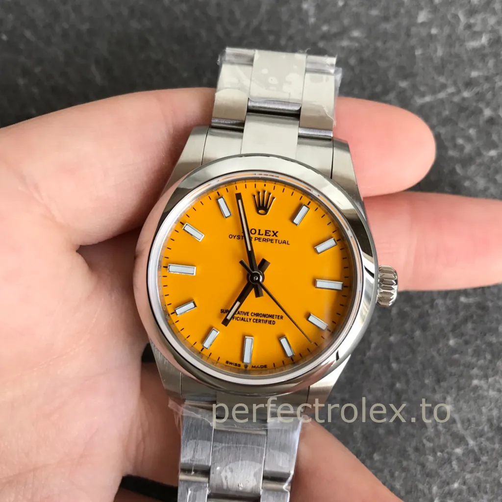 Rolex-Oyster-Perpetual-277200-0005-31mm-Yellow-Dial-Automatic-Minimalist-Replica-Watch-Front-View-1