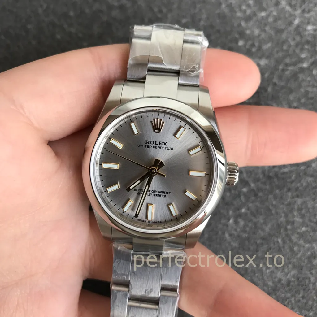 Rolex-Oyster-Perpetual-277200-0001-Super-Clone-31mm-Silver-Dial-Gold-Marker-Watch-Front-View-1