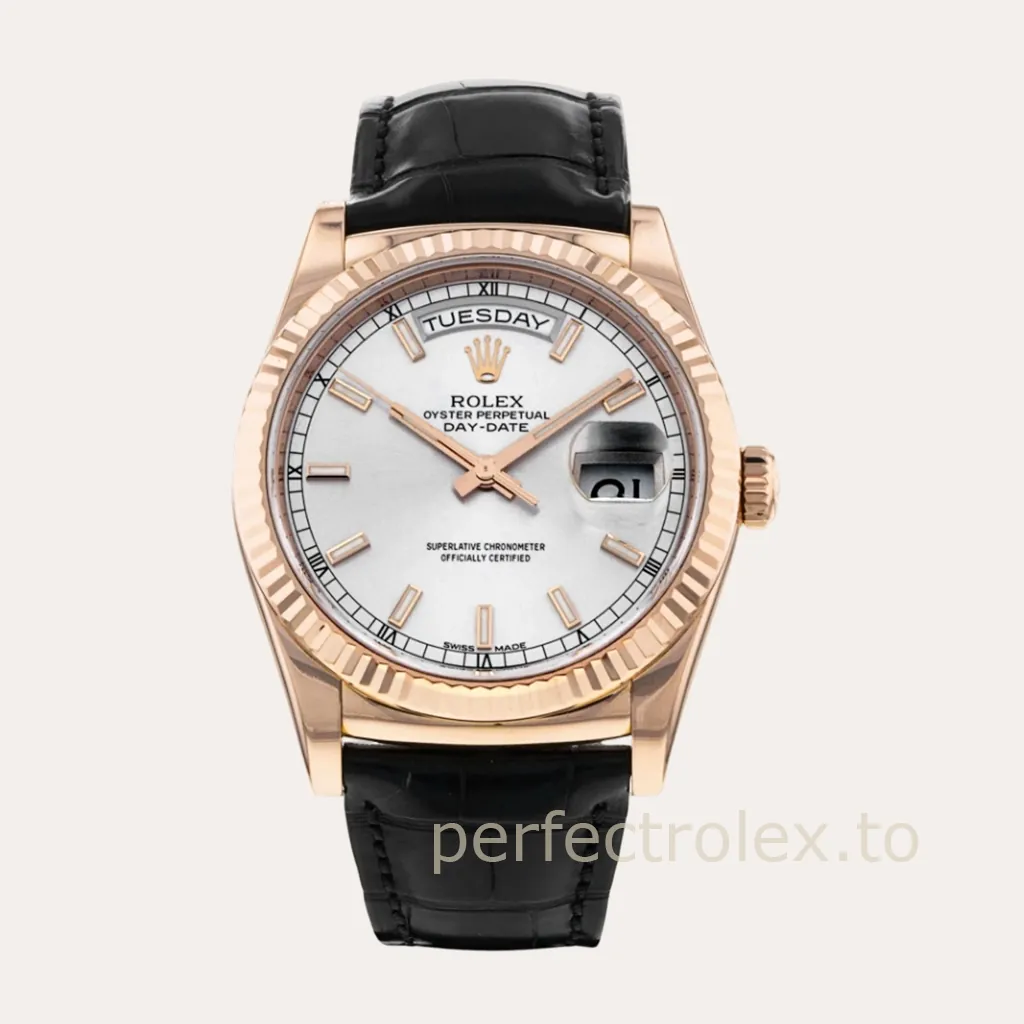 Rolex-Day-Date-118135-Super-Clone-Watch-36mm-Grey-Sunburst-Dial-Leather-Strap-Automatic-Hero-Image