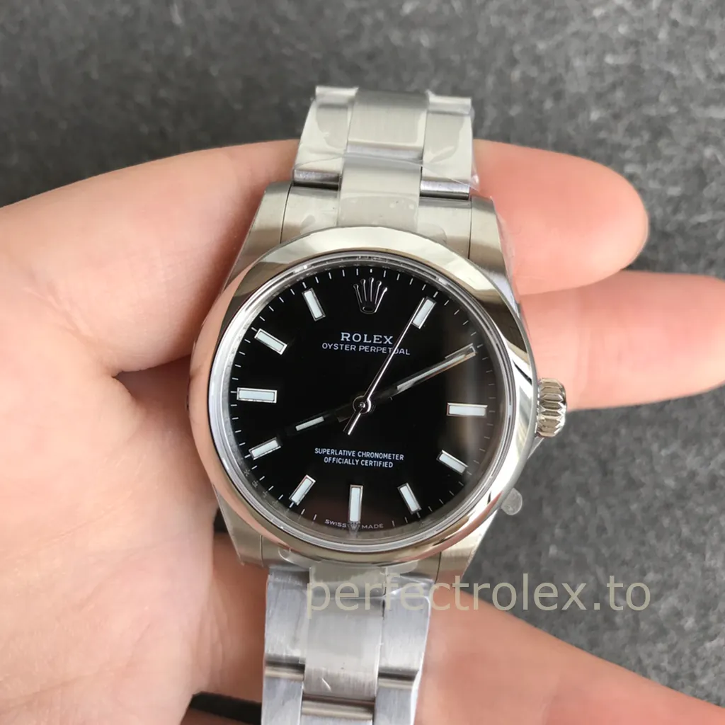 Rolex-Oyster-Perpetual-277200-0002-Super-Clone-Watch-31mm-Black-Dial-Minimalist-Front-View-1
