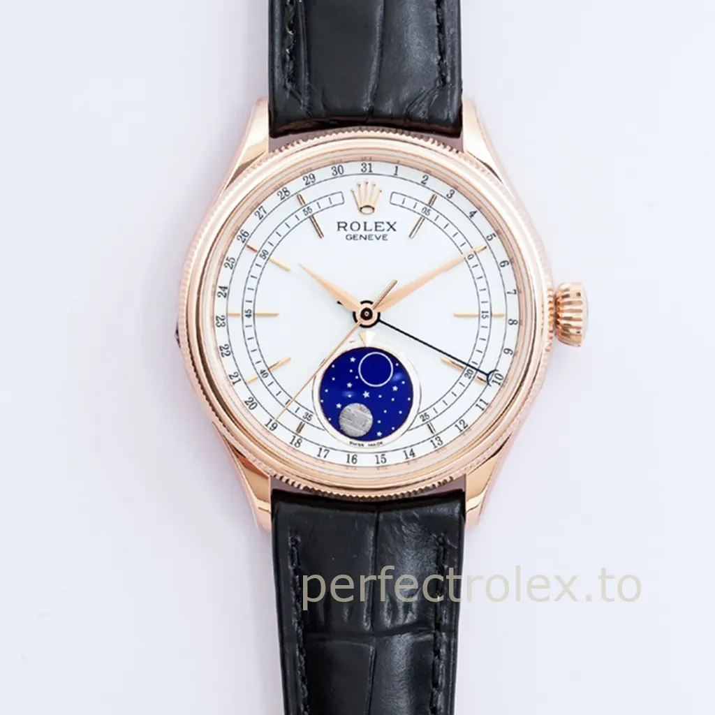 Rolex-Cellini-50535-0002-Super-Clone-Moonphase-Watch-39mm-White-Dial-Leather-Strap-Automatic-Front-View-1