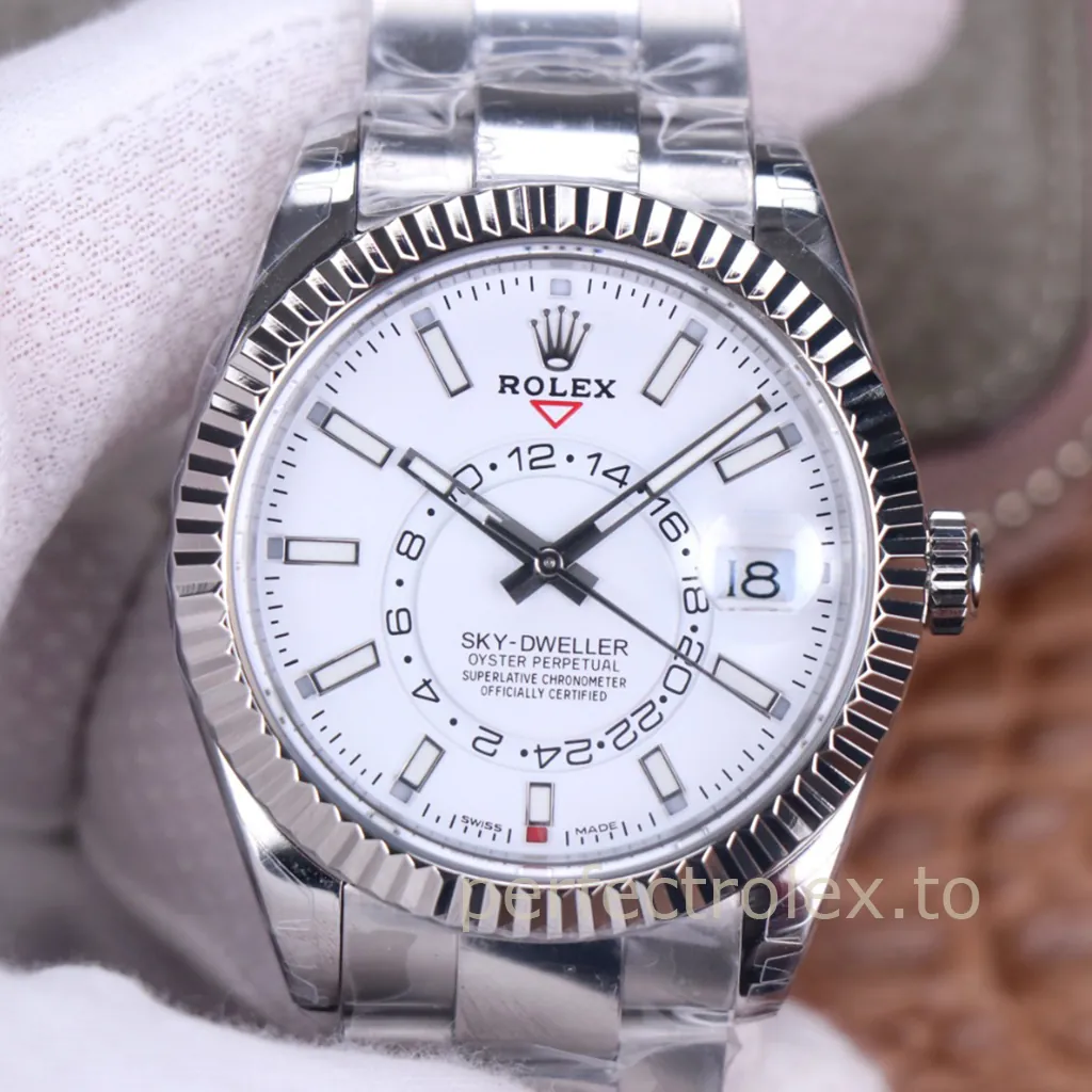 Rolex-Sky-Dweller-White-Dial-42mm-326934-0001-904L-Steel-Dual-Time-Business-Travel-Replica-Watch-Front-View-1