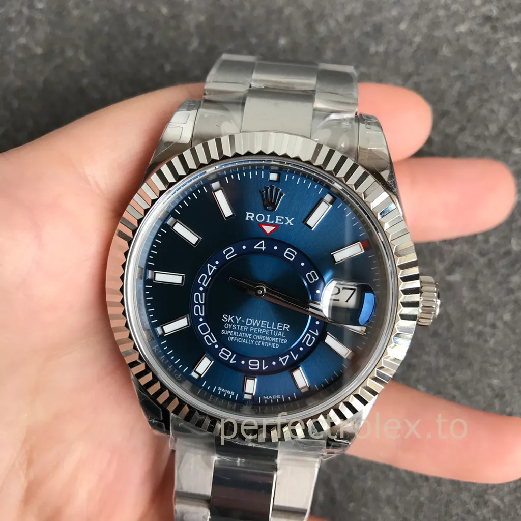 Rolex-Sky-Dweller-326934-0003-Blue-Dial-42mm-904L-Steel-Dual-Time-Zone-Business-Travel-Replica-Watch-Front-View-1