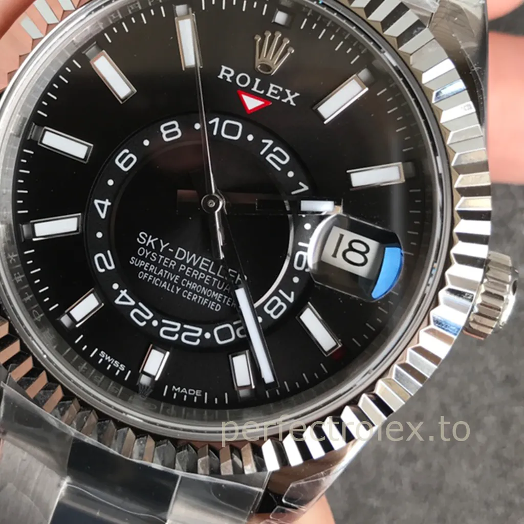 Rolex-Sky-Dweller-Black-Dial-326934-0005-42mm-904L-Steel-Super-Clone-Dual-Time-Travel-Watch-Dial-Detail-2