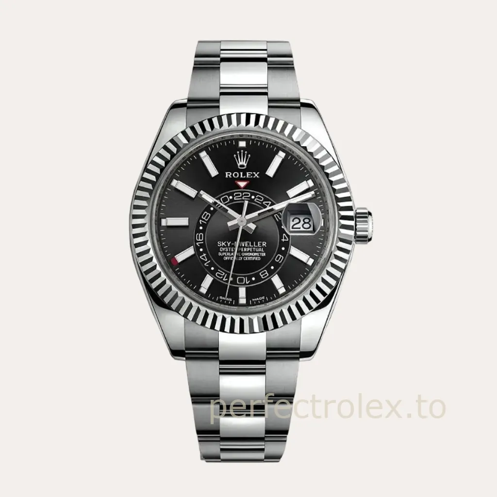 Rolex-Sky-Dweller-Black-Dial-326934-0005-42mm-904L-Steel-Super-Clone-Dual-Time-Travel-Watch-Hero-Image