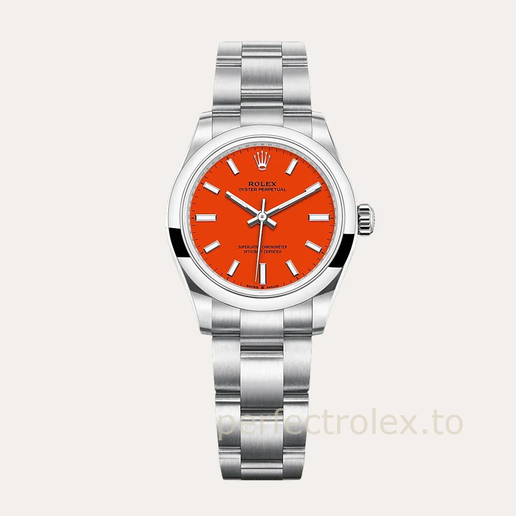 Rolex-Oyster-Perpetual-Coral-Red-Dial-31mm-277200-0008-904L-Steel-Automatic-Replica-Watch-Hero-Image