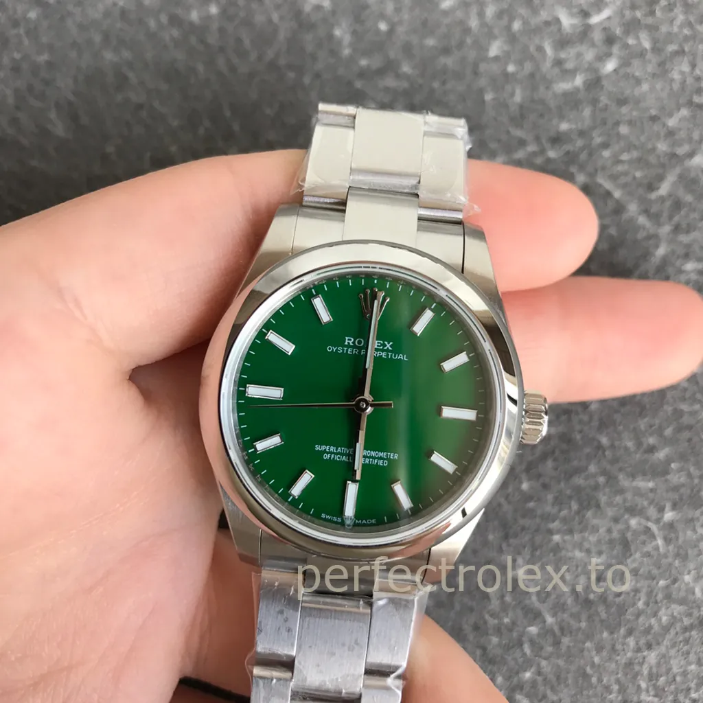 Rolex-Oyster-Perpetual-277200-0006-31mm-Green-Dial-904L-Steel-Oyster-Bracelet-Automatic-Replica-Watch-Front-View-1
