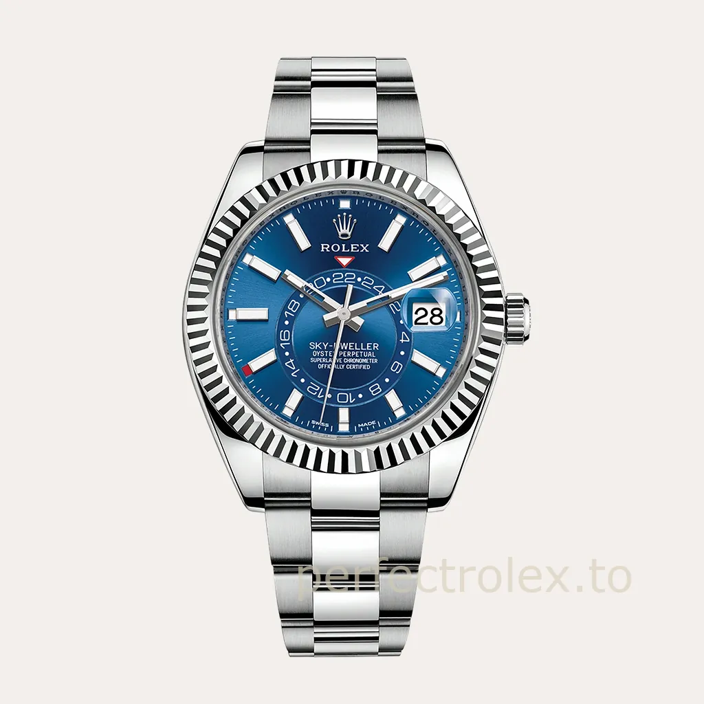 Rolex-Sky-Dweller-326934-0003-Blue-Dial-42mm-904L-Steel-Dual-Time-Zone-Business-Travel-Replica-Watch-Hero-Image