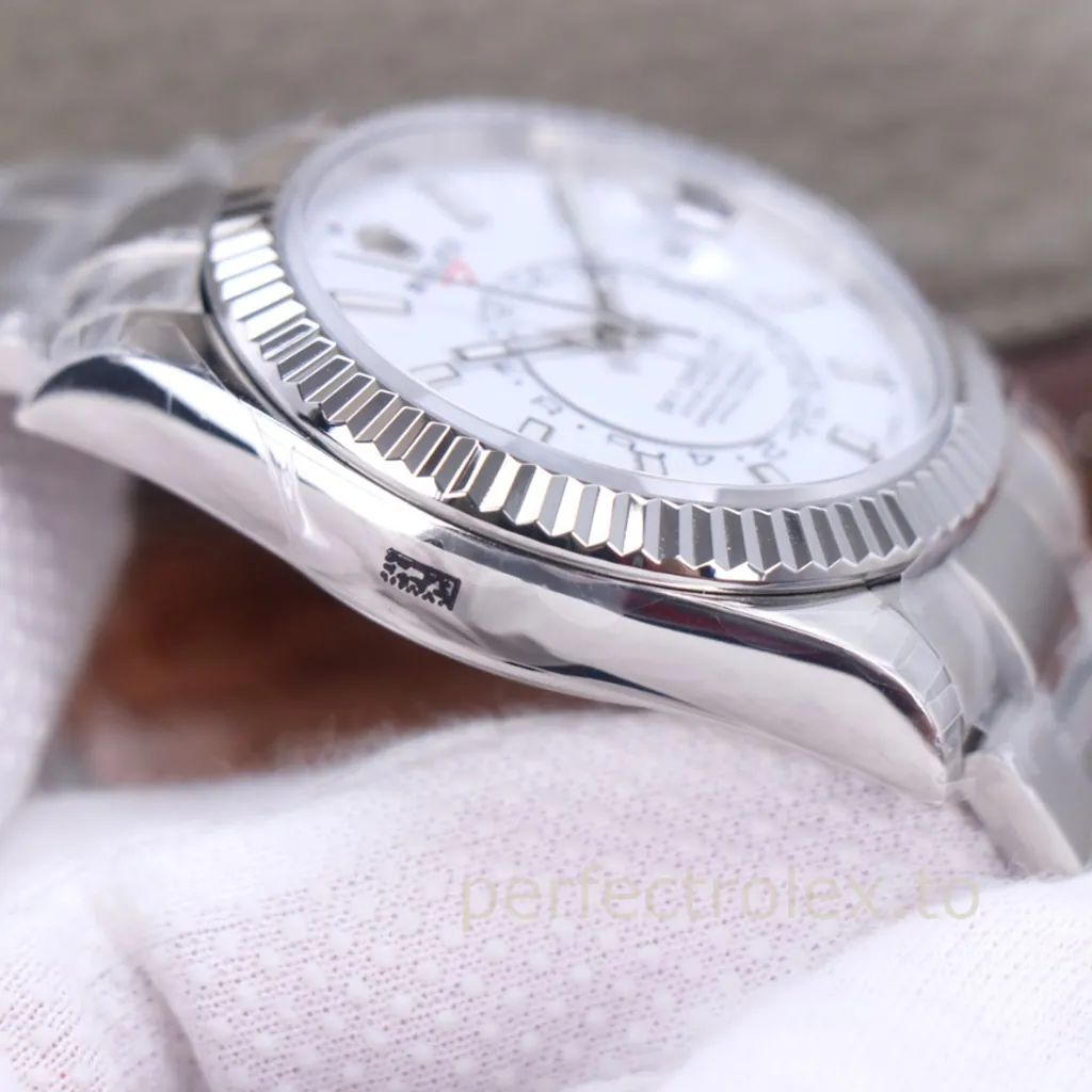 Rolex-Sky-Dweller-White-Dial-42mm-326934-0001-904L-Steel-Dual-Time-Business-Travel-Replica-Watch-Left-Side-View