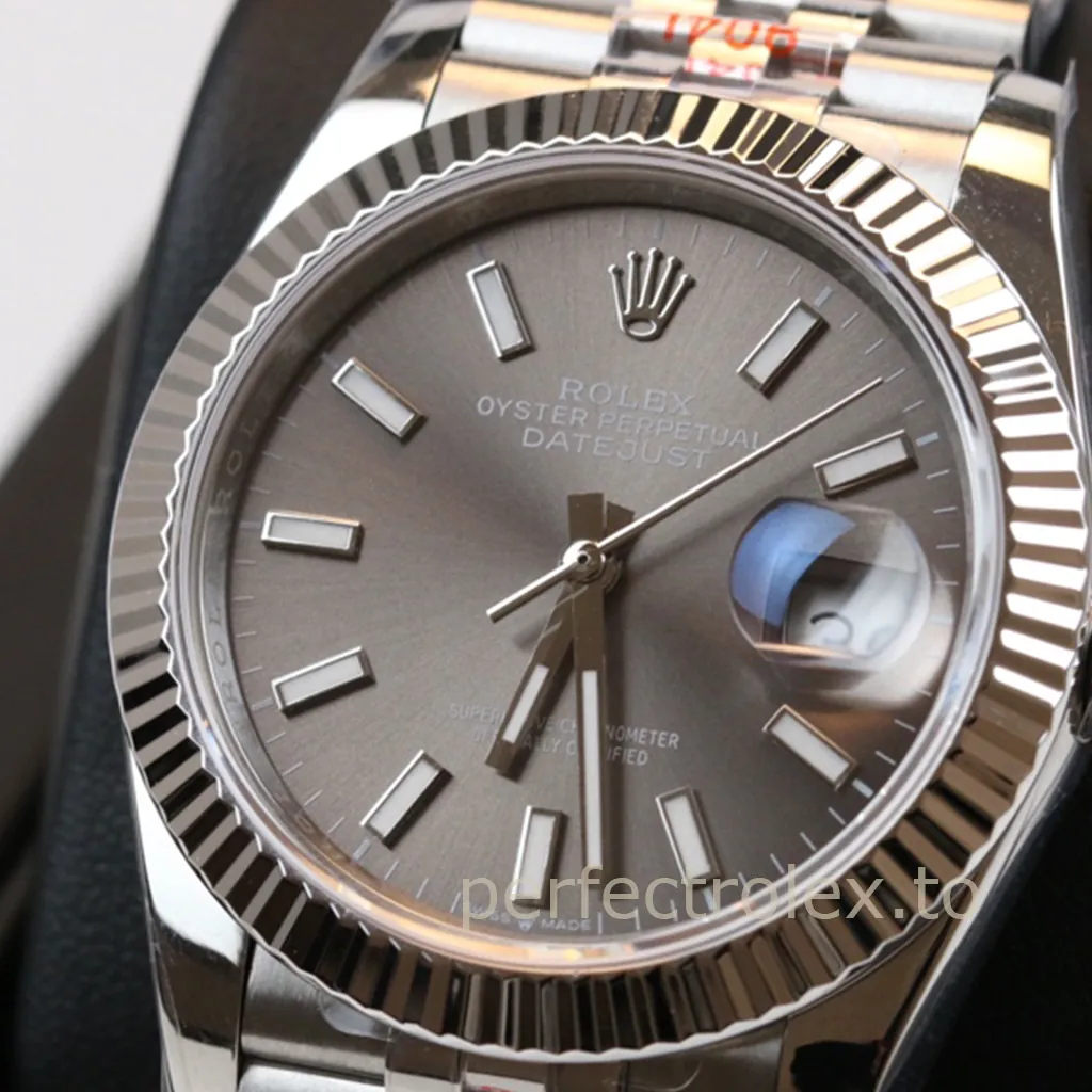 Rolex-Datejust-M126234-Gray-Sunburst-Dial-36mm-Super-Clone-Watch-Fluted-Bezel-and-Jubilee-Bracelet-Dial-Detail-2