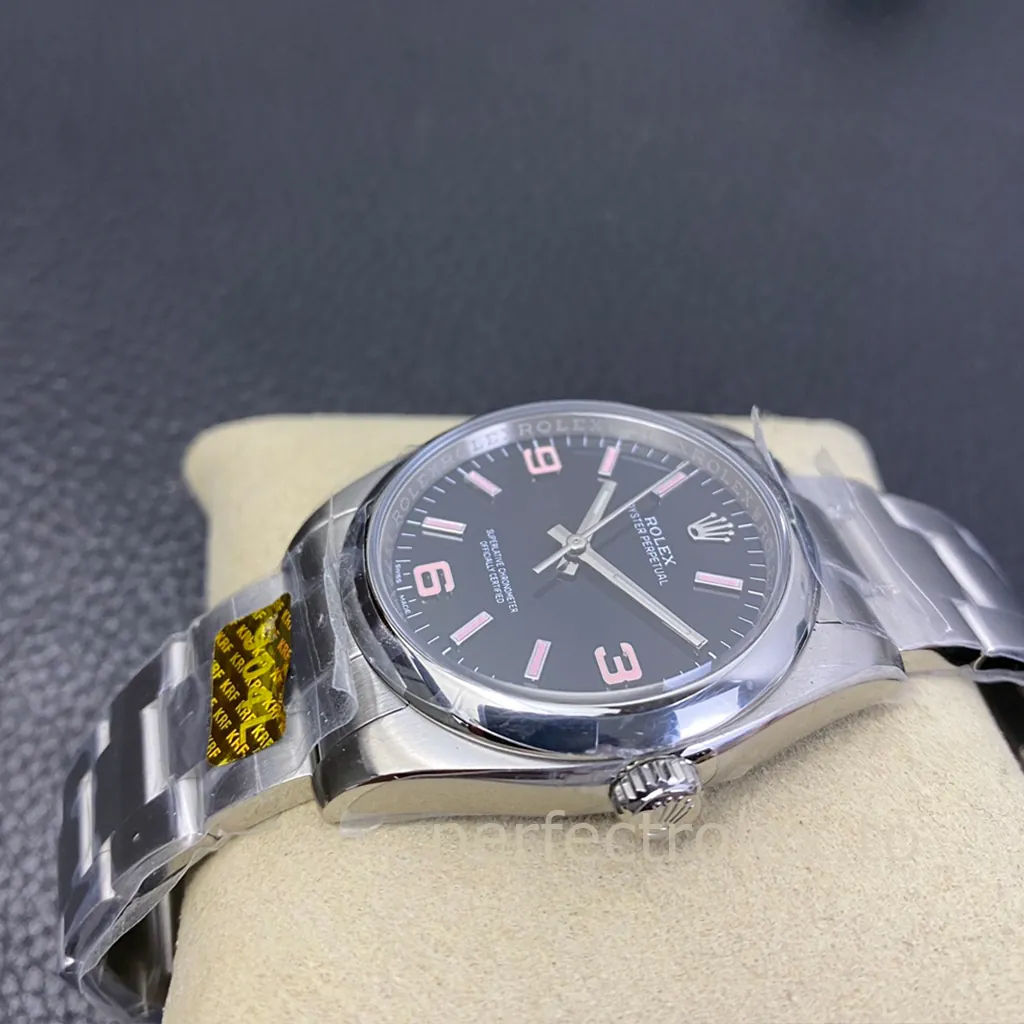 Rolex-Oyster-Perpetual-116000-Black-Dial-Pink-Numerals-36mm-Super-Clone-Automatic-Watch-Right-Side-View