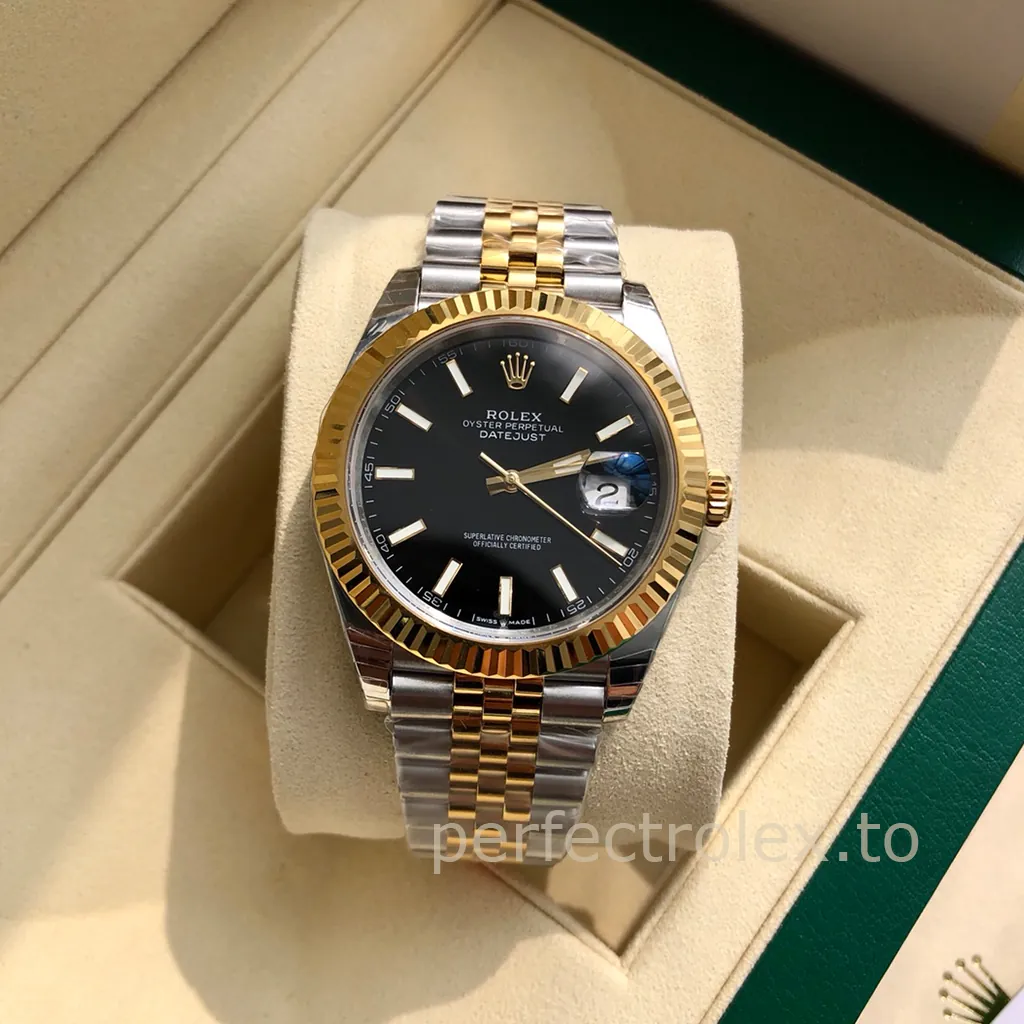 Rolex-Datejust-126333-0014-Black-Dial-41mm-Super-Clone-Watch-with-Fluted-Bezel-Front-View-1